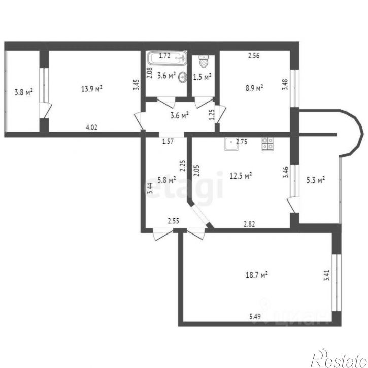 3-комн квартира улица Александра Матросова, 49,  д. 49