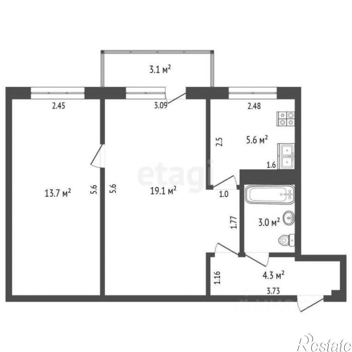 2-комн квартира проспект Кирова, 343,  д. 343