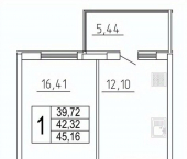 1-комн, 45 кв м, этаж 18/27 улица Дыбенко, 8