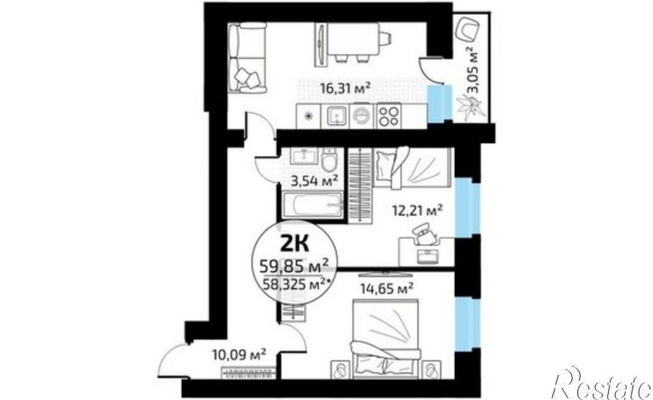 2-комн квартира в новом доме посёлок Мехзавод, микрорайон Новая Самара