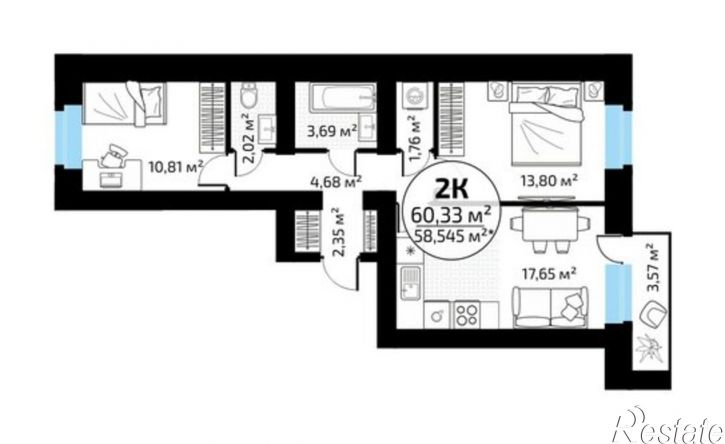 2-комн квартира в новом доме посёлок Мехзавод, микрорайон Новая Самара