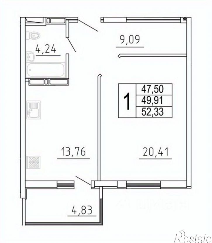 1-комн квартира в новом доме ул Дыбенко, 9,  д. 9