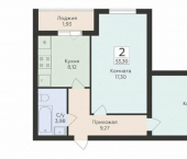 2-комн, 53 кв м, этаж 9/16 1-й Безымянный переулок, 7