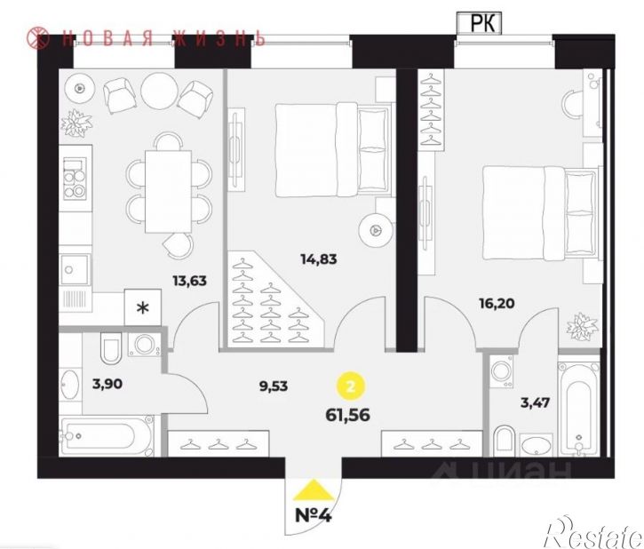 2-комн квартира в новом доме ул Радиальная 8-я, 15,  д. 15