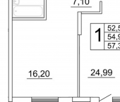 1-комн, 57 кв м, этаж 21/26 улица Дыбенко, 11