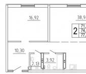 2-комн, 78 кв м, этаж 16/26 улица Дыбенко, 11