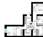 3-комн, 83 кв м, этаж 2/18 посёлок Мехзавод, микрорайон Новая Самара