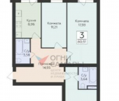 3-комн, 81 кв м, этаж 12/14 ул Советской Армии, 242А