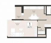 1-комн, 45 кв м, этаж 12/17 ул Высоковольтная, 44