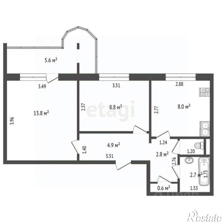 2-комн квартира Ново-Садовая улица (дублёр), 194,  д. 194