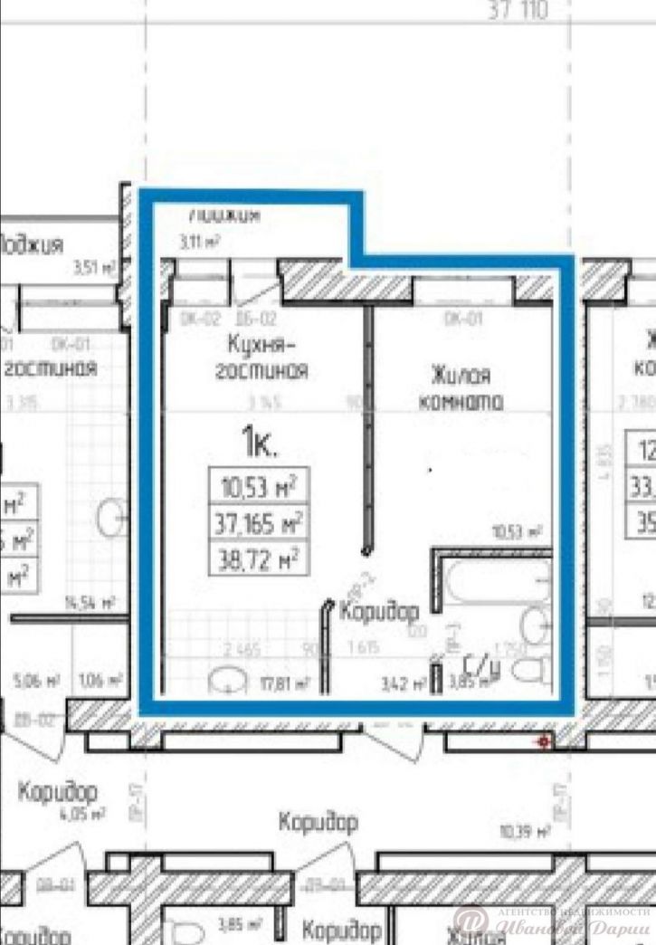1-комн квартира в новом доме 1-й квартал, 70