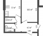 2-комн, 46кв м, этаж 3/9 Московское шоссе (дублёр), 97