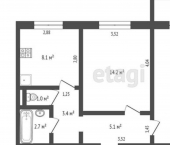 2-комн, 46кв м, этаж 5/9 Ташкентская улица (дублёр), 232