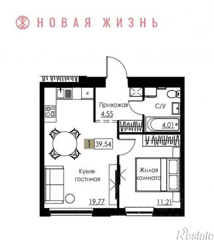 1-комн квартира в новом доме Спортивная улица, 4,  д. 4