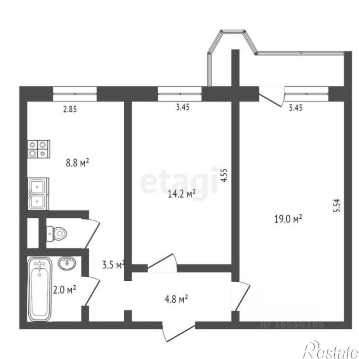 2-комн квартира улица Александра Матросова, 53,  д. 53