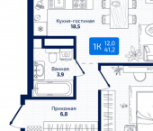 1-комн, 41 кв м, этаж 9/19 8-я Радиальная улица, 31