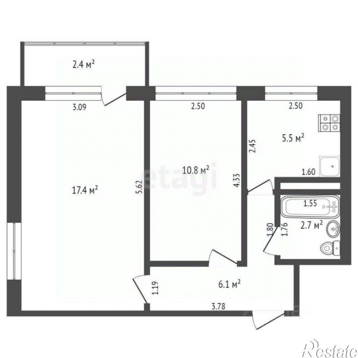 2-комн квартира 1-й Безымянный переулок, 17,  д. 17