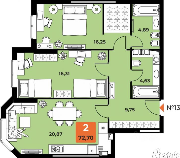 2-комн квартира в новом доме проспект Карла Маркса, 231Б,  д. 231Б