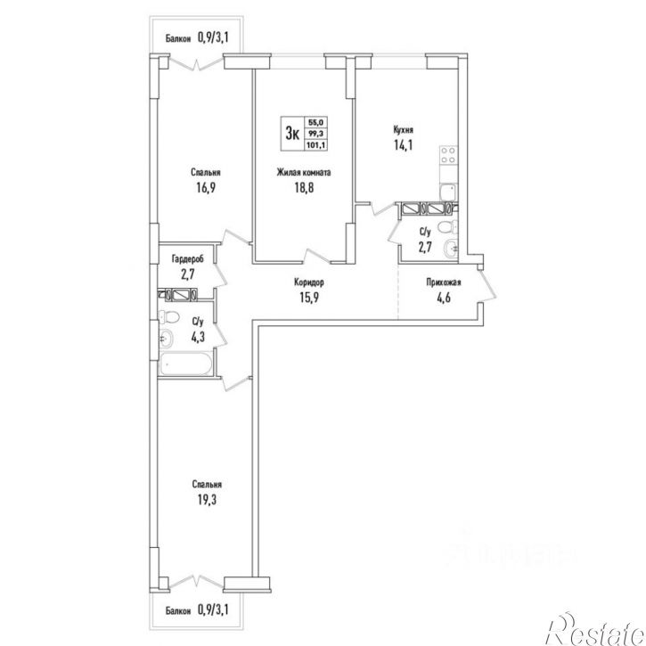 3-комн квартира в новом доме улица Фрунзе, 13,  д. 13