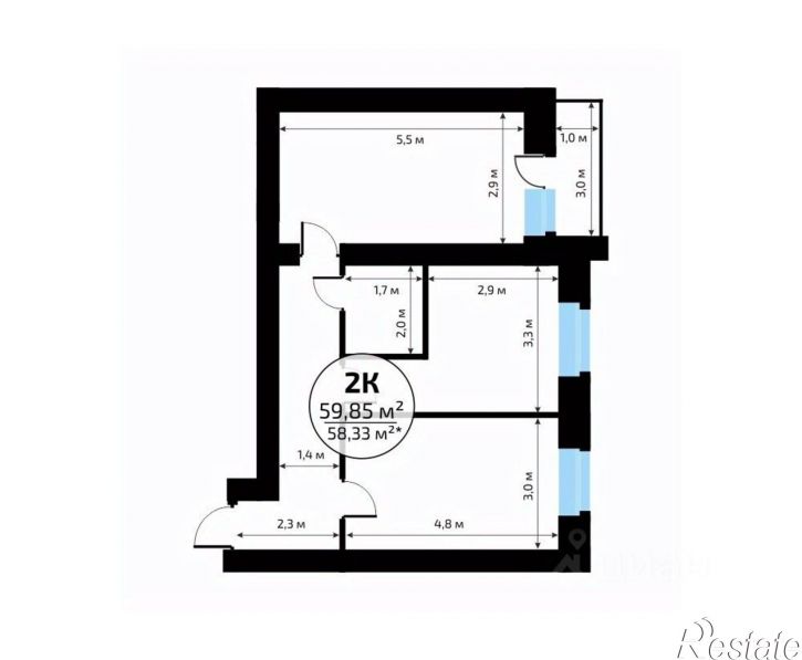 2-комн квартира в новом доме 1-й кв-л, 50,  д. 50