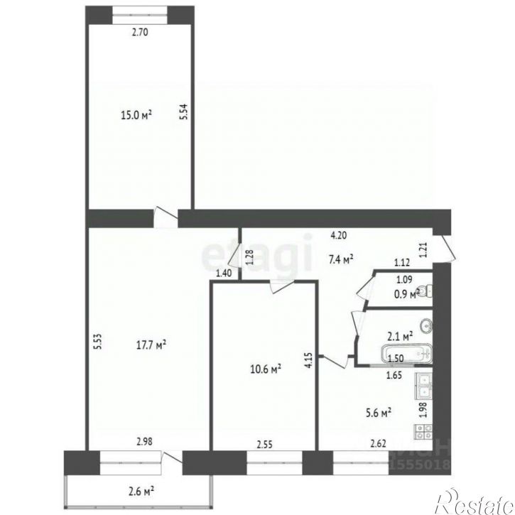 3-комн квартира улица Футболистов, 2,  д. 2