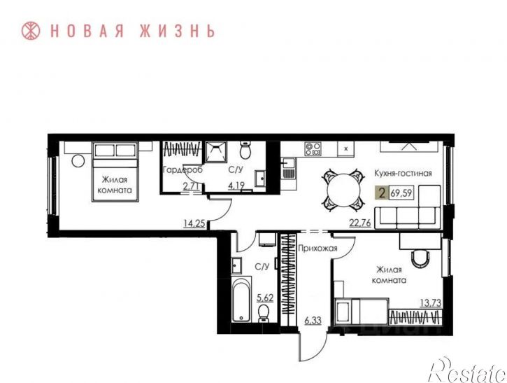2-комн квартира в новом доме ул Спортивная, 13,  д. 13