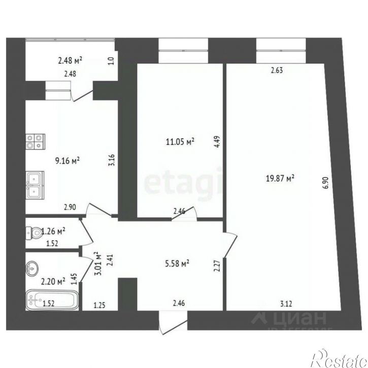 2-комн квартира Московское (18 км) шоссе, 7А,  д. 7А