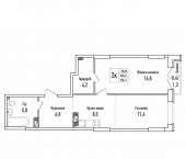 2-комн, 52 кв м, этаж 2/6 улица Фрунзе, 13