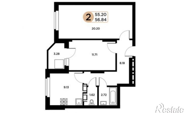 2-комн квартира Московское шоссе, 18-й километр, 55