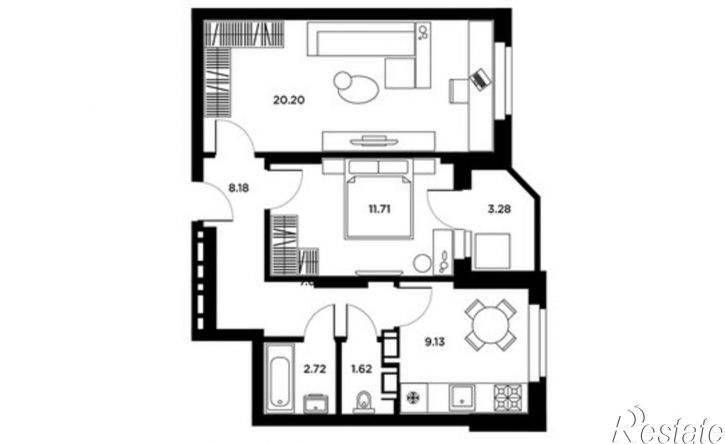 2-комн квартира Московское шоссе, 18-й километр, 55