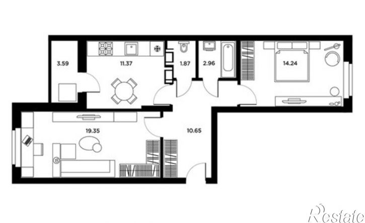 2-комн квартира Московское шоссе, 18-й километр, 55