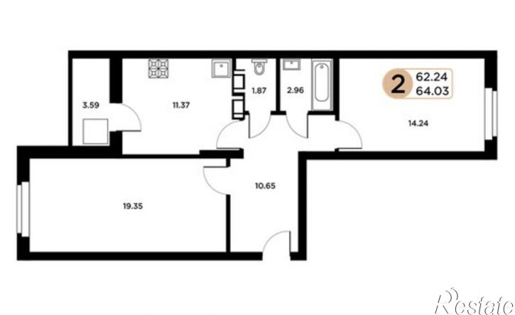 2-комн квартира Московское шоссе, 18-й километр, 55