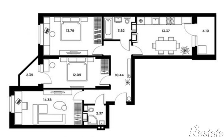 3-комн квартира Московское шоссе, 18-й километр, 55