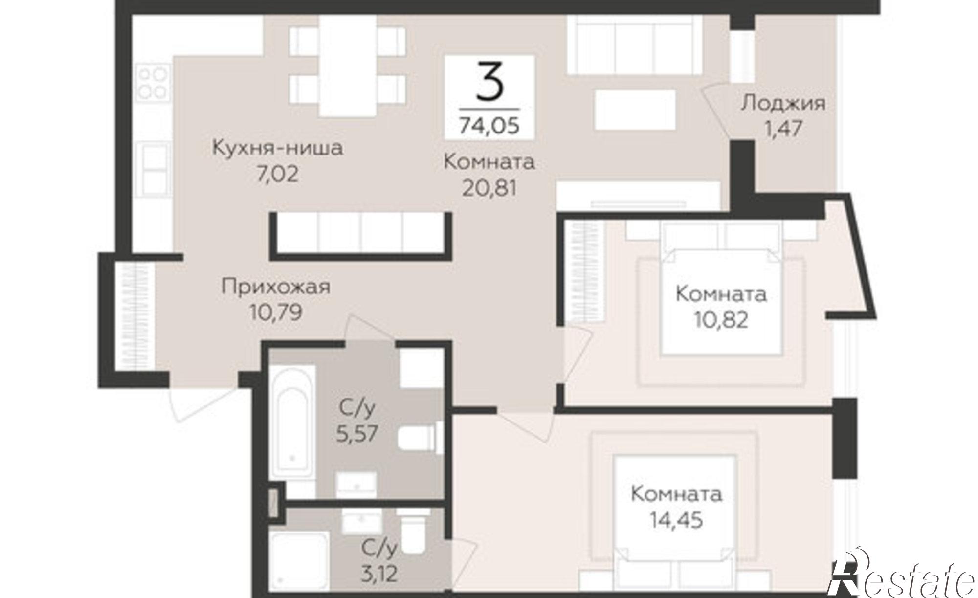Купить квартиру за 12 425 600 рублей на лн Третья, 4