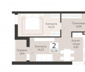 2-комн, 53 кв м, этаж 3/5 лн Третья, 4