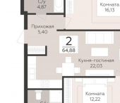 2-комн, 65 кв м, этаж 2/5 лн Третья, 4