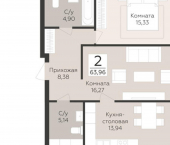 2-комн, 64 кв м, этаж 2/5 лн Третья, 4