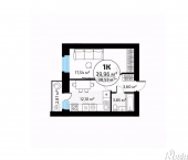 1-комн, 39 кв м, этаж 8/18 1-й кв-л, 50