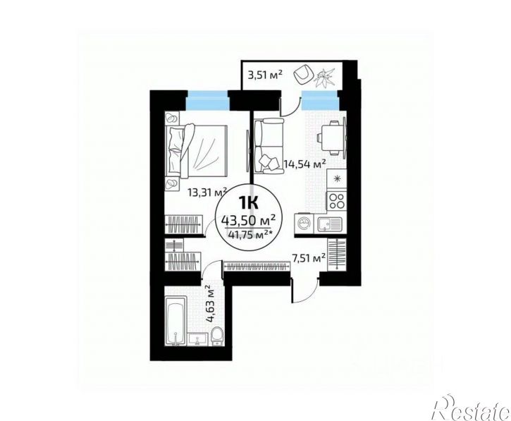 1-комн квартира в новом доме 1-й кв-л, 50,  д. 50