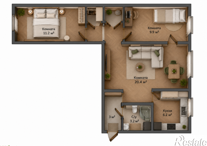 3-комн квартира Зеленая улица, 9