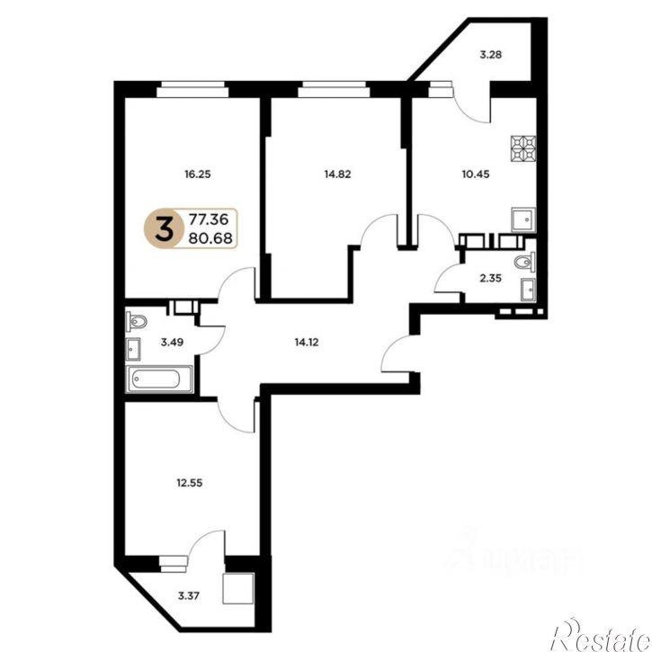 3-комн квартира в новом доме Московское шоссе, 18-й километр, 55