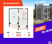 1-комн, 52.82 кв м, этаж 10/12 3-й квартал, д.8