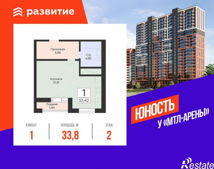 1-комн квартира в новом доме Советской Армии улица, д.242