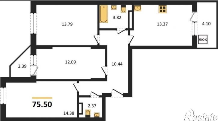 3-комн квартира в новом доме Московское шоссе 18-й километр, 55