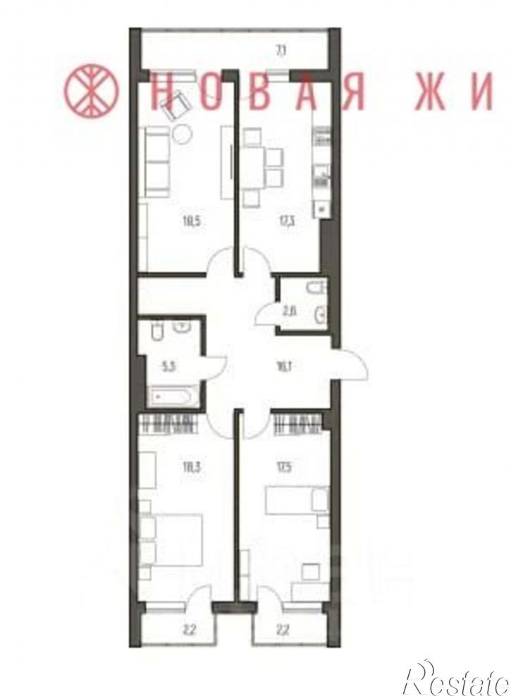3-комн квартира Ново-Садовая, 106Г к1