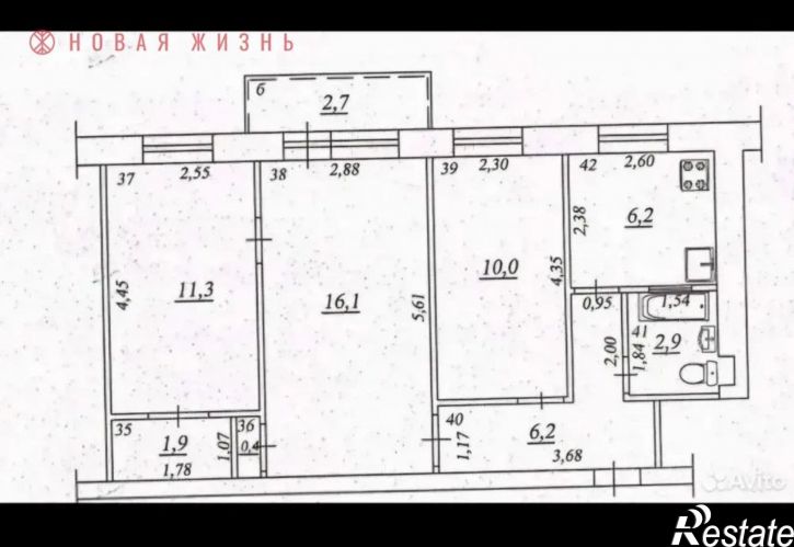 3-комн квартира Белорусская, 103