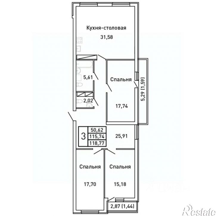 3-комн квартира в новом доме Московское шоссе, 11