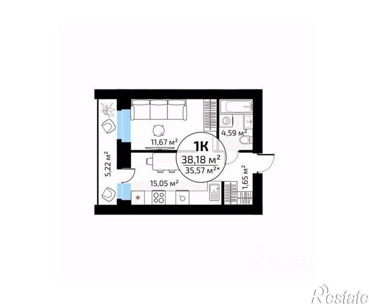 1-комн квартира в новом доме 1-й кв-л, 50,  д. 50
