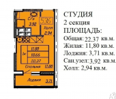 1-комн, 22.37 кв м, этаж 19/33 Антонова-Овсеенко улица