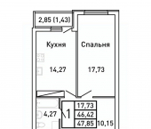 1-комн, 47 кв м, этаж 25/25 Московское шоссе, 9